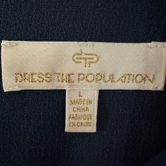 Dress the Population Corey V-Neck Cap Sleeve Lace Hem Dress Blue Size Large - Picture 8 of 11